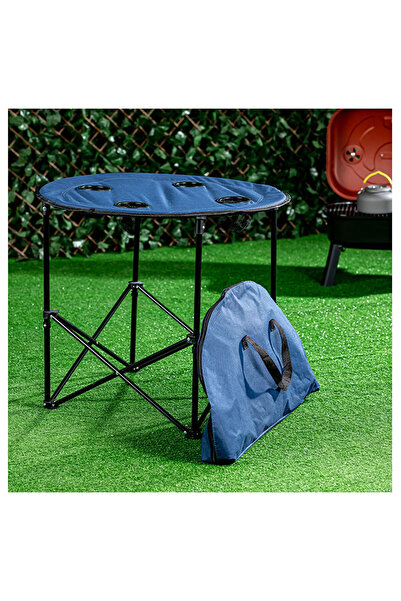 Altınkayaticaret KATLANIR KAMP PLAJ MASASI LACİVERT RENK YUVARLAK 71 CM ÇAPINDA