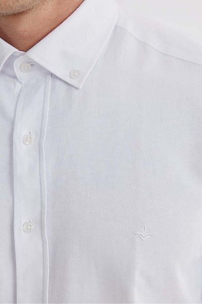 Jakamen Λευκό Slim Fit Βαμβακερό πουκάμισο με μοτίβο με κουμπιά στον γιακά
