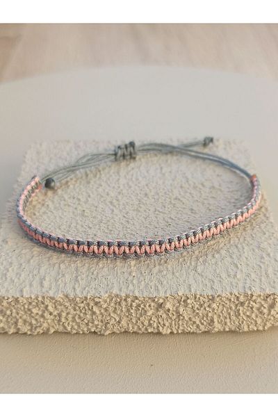 TREND Unisex Double Color Knitted Pink - Gray Macrame String Bracelet, Gift Bracelet, Sports Bracelet