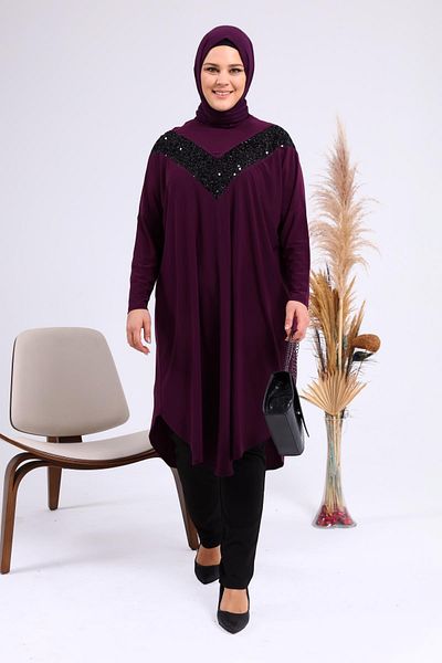 Ferace Women's Large Size Clothing Tunic Bat Sleeve And Oversize Cut