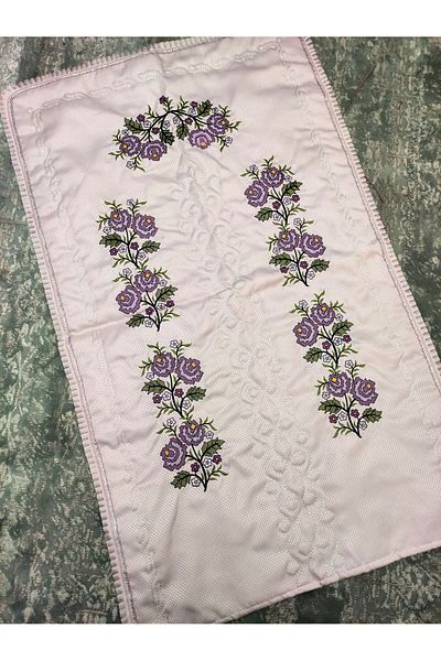 Çt Çeyizci Tekstil Broderie liliac cu podea cu pulbere - țesătură etamină brodata cu punct de cruce