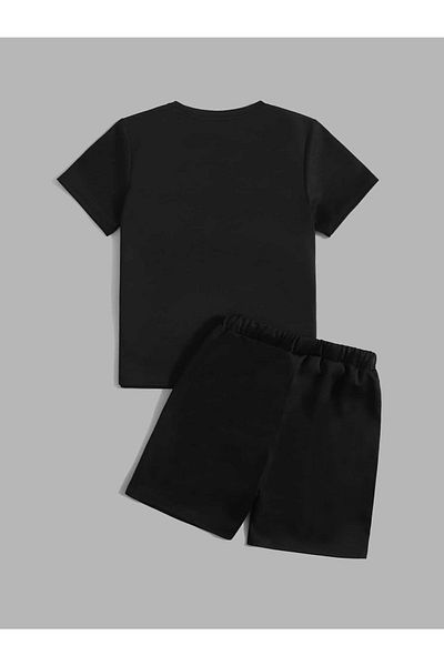 Mythologie Nasa Natioanal T-shirt Shorts - Black T-Shirt with Shorts Top and Bottom Set Printed Oversize Crew Neck