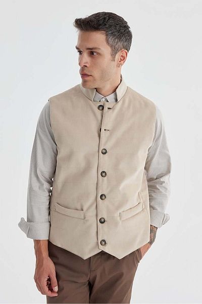 Jakamen Beige Judge Collar Double Sided Slim Fit Vest
