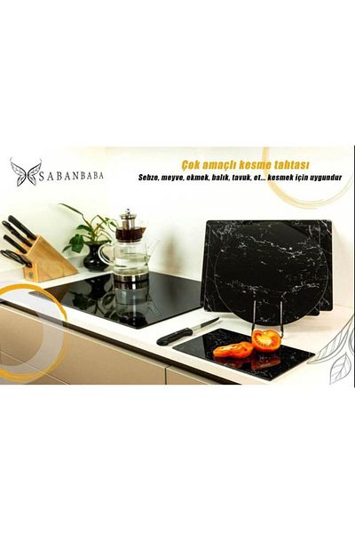 Saban Black Marble Glass Cutting Board - 30X40 cm