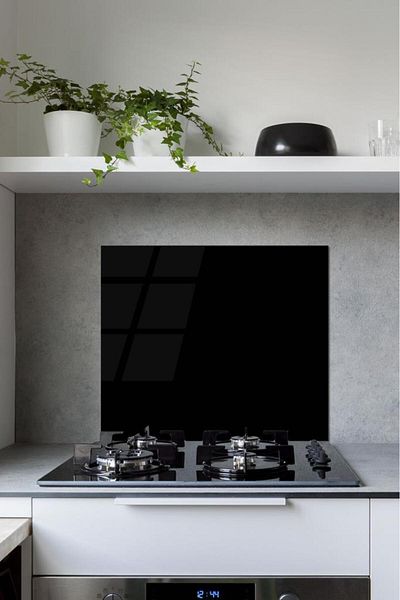 Saban 60X70 cm Plain Black Patterned Glass Stove Protector