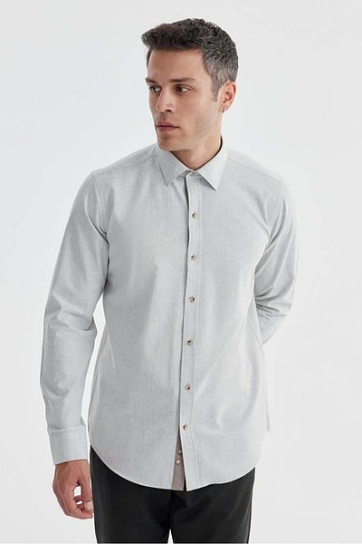 Jakamen Γκρι πουκάμισο Comfort Fit με κρυφό γιακά με κουμπιά