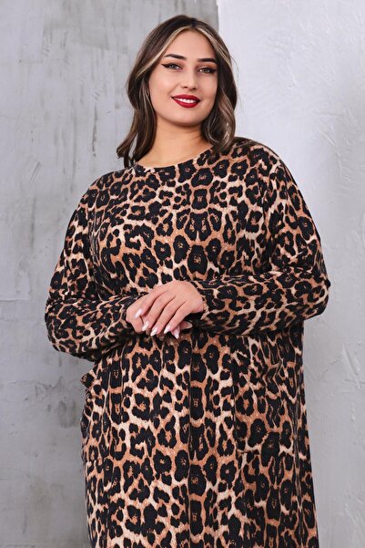 Siyezen Plus Size Pocket Wool Viscose Dress