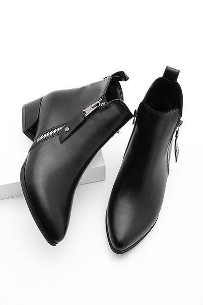Marjin Damen Stiefel & Bootie mit Absatz, spitzer Zehenbereich, Reißverschluss, klassische Alltagsstiefel Avore schwarz