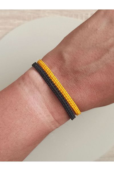 TREND Yellow and Black Double Macrame Bracelet - Handmade, Adjustable, Unisex, Gift Bracelet