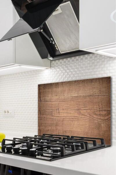 Saban واقي موقد زجاجي من الخشب الداكن مقاس 60 × 70 سم