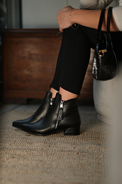 Marjin Γυναικείες μπότες με τακούνι & μποτάκια με μυτερή μύτη με φερμουάρ καθημερινά κλασικά μποτάκια Avore Μαύρο