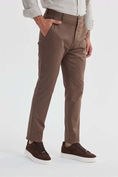 Jakamen Καφέ Comfort Fit Παντελόνι από βαμβακερό καμβά με πλαϊνή τσέπη