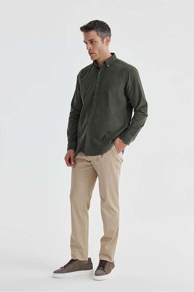 Jakamen Πράσινο Comfort Fit Πέτο με κουμπιά 100% βαμβακερό βελούδινο πουκάμισο