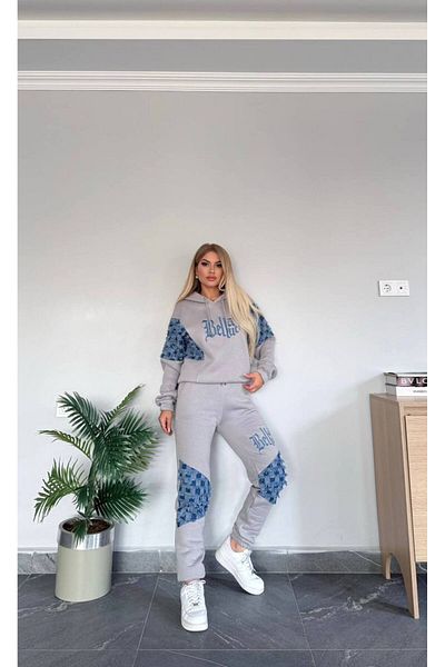 Bella Belluci Sporty Tracksuit Set with Three Thread Raster Denim Detail