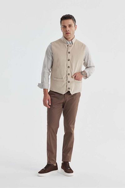 Jakamen Beige Judge Collar Double Sided Slim Fit Vest