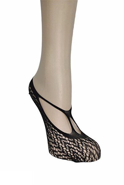 Leydi Cross Tied Laser Cut Lace Ballerina Socks Black