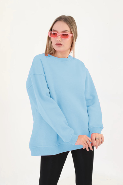 batı Bebe Mavisi Bisiklet Yaka Oversize Sweetshirt