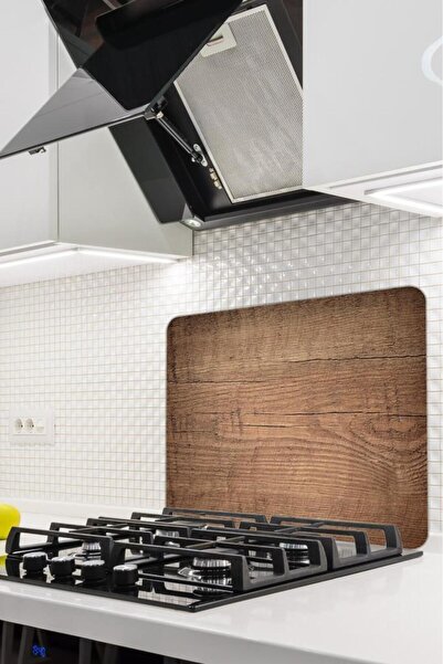 Saban واقي موقد زجاجي مقاس 50x56 سم من الخشب الداكن