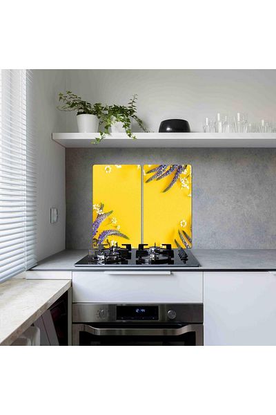Saban 2-Piece 30X52 cm Glass Stove Protector Yellow Clove for 4-Piece Stoves