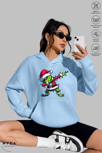 Nyda Collections Unisex Hoodie μακρυμάνικο Grinch Πρωτοχρονιάτικο Χορευτικό Φούτερ με κουκούλα Raster Oversize βαμβακερό