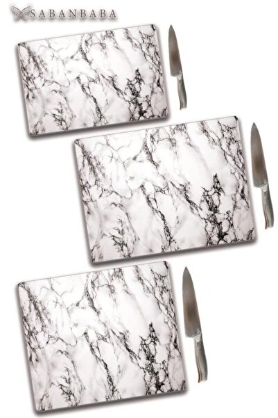 Saban لوح تقطيع زجاجي من الرخام الأبيض - مجموعة من 3 قطع