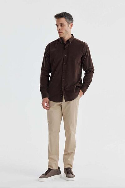Jakamen Καφέ Comfort Fit Πέτο με κουμπιά 100% βαμβακερό βελούδινο πουκάμισο