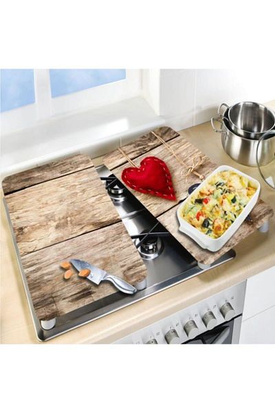 Saban Set of 2 30X52 cm Glass Stove Protector Hanging Patterned Hearts