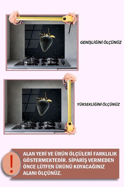 Saban 50X60 cm Gold Strawberry Patterned Glass Stove Protector