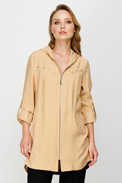 Ekol Kapüşonlu Trençkot Camel