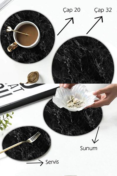 Saban Black Marble Patterned 2-Piece Bag - Diameter 32 and Diameter 20 cm