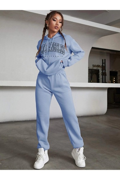 SeusCraft Γυναικεία Baby Blue Los Angeles Bottom Top Σετ φόρμας Oversize με κ...