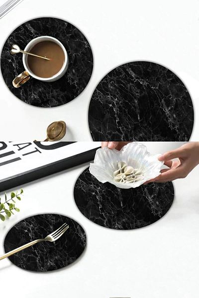 Saban Black Marble Patterned 2-Piece Bag - Diameter 32 and Diameter 20 cm