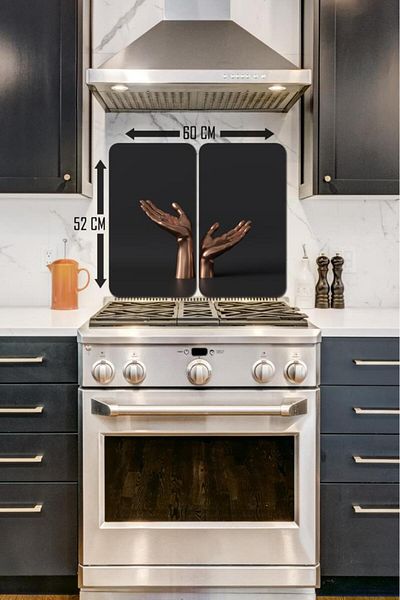 Saban Bronze Hand - 2-Piece 30X52 cm Glass Stove Protector for 4-Piece Stoves
