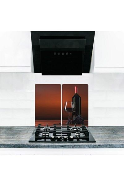 Saban 2-Piece 30X52 cm Glass Stove Protector Grape Wine for 4-Piece Stoves
