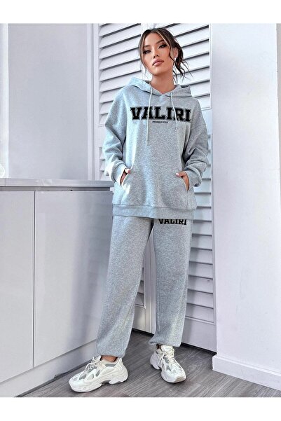 Mythologie Σετ αθλητικής φόρμας Valiri Hooded Combination Bottom Top - Γκρι εμπριμέ Oversize Rubber Leg