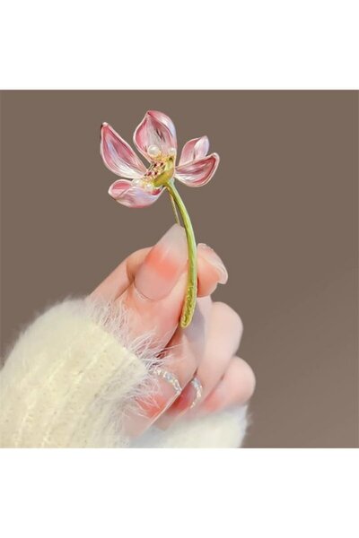 Punky Store Zarif Pembe Lotus Çiçek Broş-cck-038