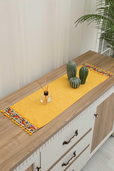 Aisha's Design 120x40 Runner with Flower Motif and Pompom - R-64O