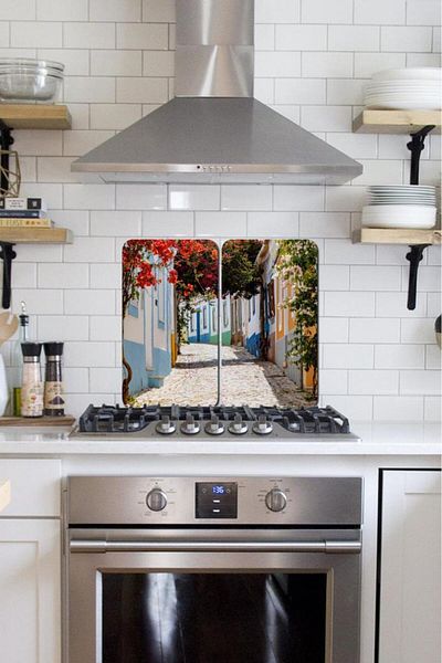 Saban Glass Stove Protector with 2 Stripes 30X52 cm Ferragudo Motives