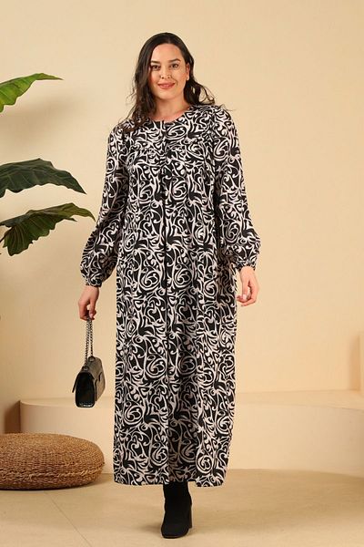 Ferace Γυναικείο Μακρύ Plus Size Mother Φόρεμα Καλοκαιρινό Hijab Ρούχα Μαύρο