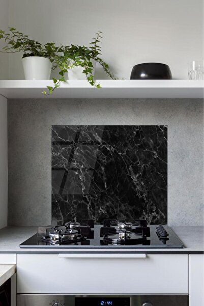 Saban واقي موقد زجاجي من الرخام الأسود مقاس 60 × 70 سم