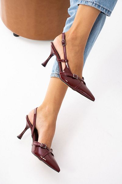 Güllü Shoes Piele vegană burgundă din piele lacuită - Pantofi cu toc pentru femei pentru ocazii zilnice și speciale