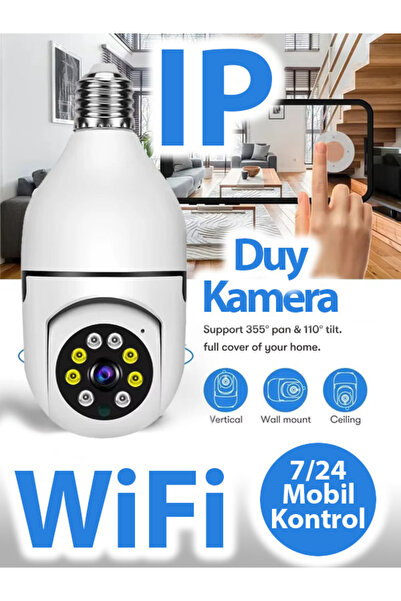 DigiMonster WIFI E27 Ampul Duy Kamera Akıllı Ev IR Gece Görüşlü Güvenlik Kame...