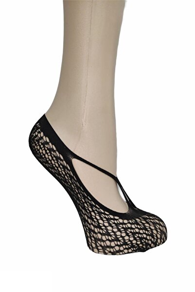 Leydi Cross Tied Laser Cut Lace Ballerina Socks Black