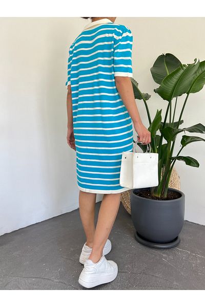 Modamorfo Polo Neck Striped Knitwear Mini Dress