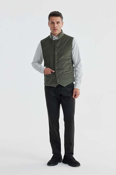 Jakamen Khaki Judge Collar Double Sided Slim Fit Vest