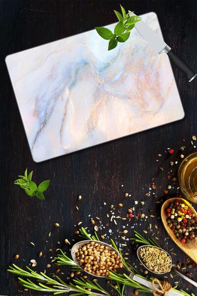 Saban لوح تقطيع زجاجي بمظهر رخامي مقاس 30 × 40 سم من إزجي