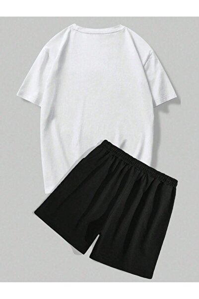 Trendglow Good Luck T-Shirt Combed Cotton Shorts - White Black Bottom Top Set Printed Oversized Crew Neck