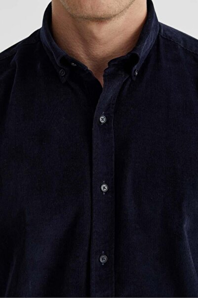 Jakamen Синя сорочка Comfort Fit з ґудзиками на комірі, 100% бавовна, оксамит