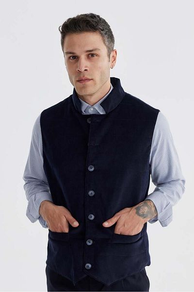 Jakamen Navy Blue Judge Collar Double Sided Slim Fit Vest