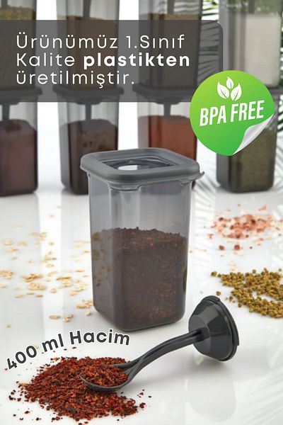 GRİMOR Life Set of 4 Beige Colored Label, Stand, Lock and Square Spices - 400 ml